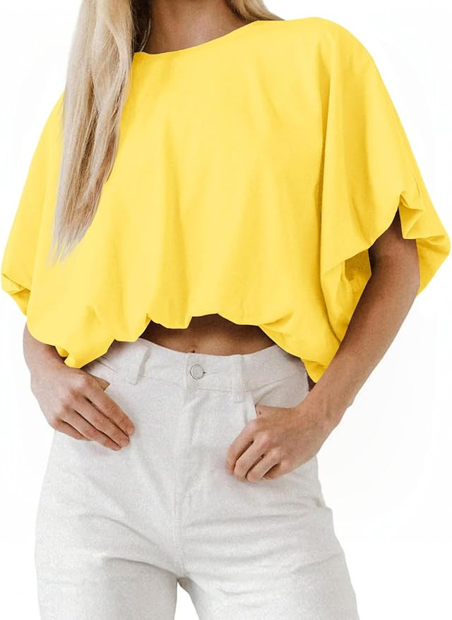 Womens Summer Crewneck Crop Tops Short Sleeve Casual Loose Cropped T Shirts Yellow at Amazon Wome... | Amazon (US)