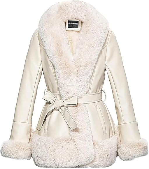 GRAN ORIENTE Women's Faux Leather Jacket with Faux Fur Collar, Winter Long Sleeve Furry Trim Pepl... | Amazon (US)
