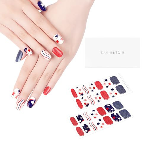 DANNI & TONI Semi Cured Gel Nail Strips Independence Day (USA Pride) Patriotic Gel Nail Polish Stickers 4th of July Nail Wraps 28 Stickers | Amazon (US)