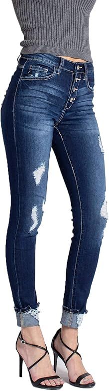 Women's High Rise Super Skinny Jeans - Distressed - KC6192 | Amazon (US)