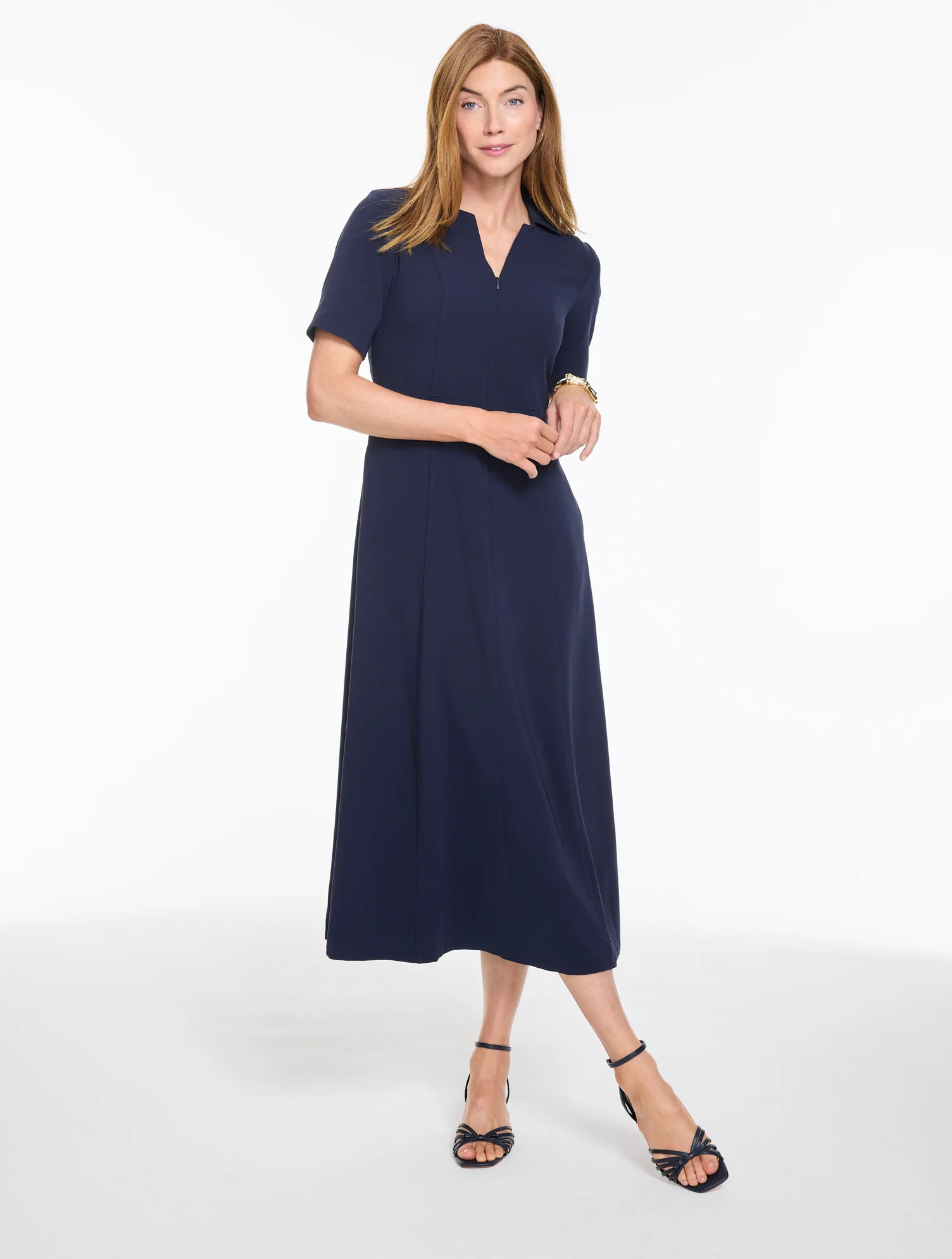 Petite - Easy Travel Collared Dress - Blue - 4 Talbots | Talbots
