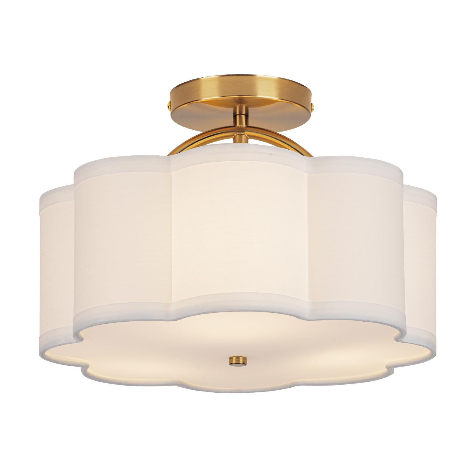 Semi Flush Mount Ceiling Light, 11.8" Modern 3-Light Fixture with Petal-Shaped Cream White Fabric... | Amazon (US)