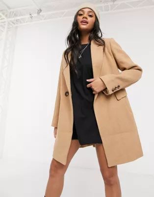 Stradivarius double breasted tailored coat in camel | ASOS (Global)