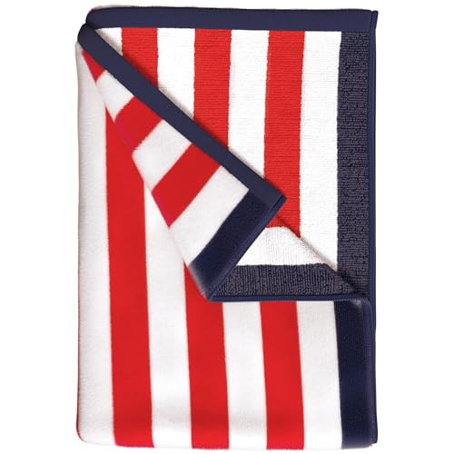 Great Bay Home 100% Cotton Velour Beach Towels - Oversized (35" x 70") Stripe Border Pool Towel - Quick Dry, Absorbent, Ultra-Soft (Red/Navy) | Amazon (US)