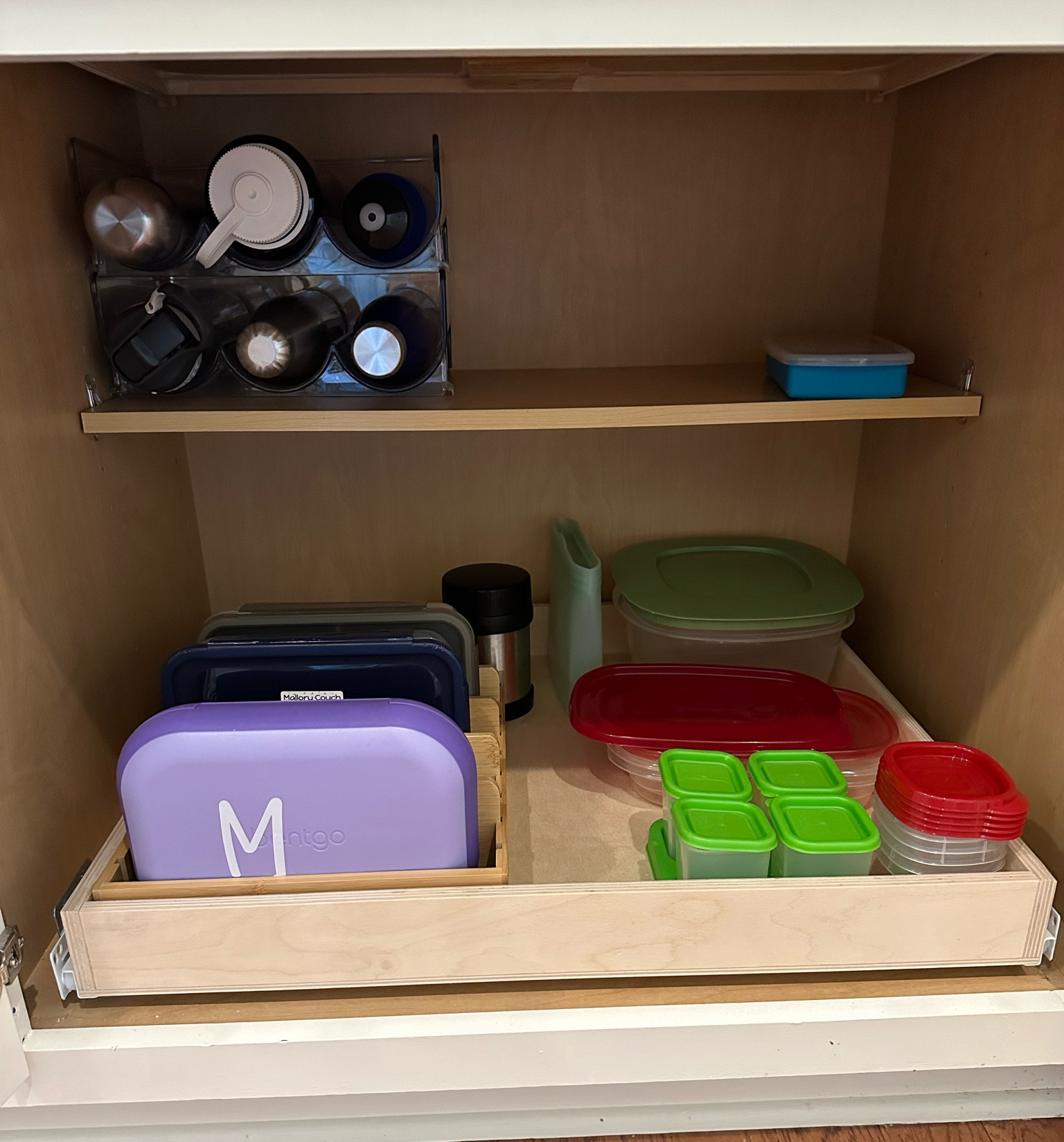 Kitchen cabinet organization. Amazon kitchen finds: sliding shelves, lunchbox organizer and water bottle holder  

#LTKfamily #LTKhome