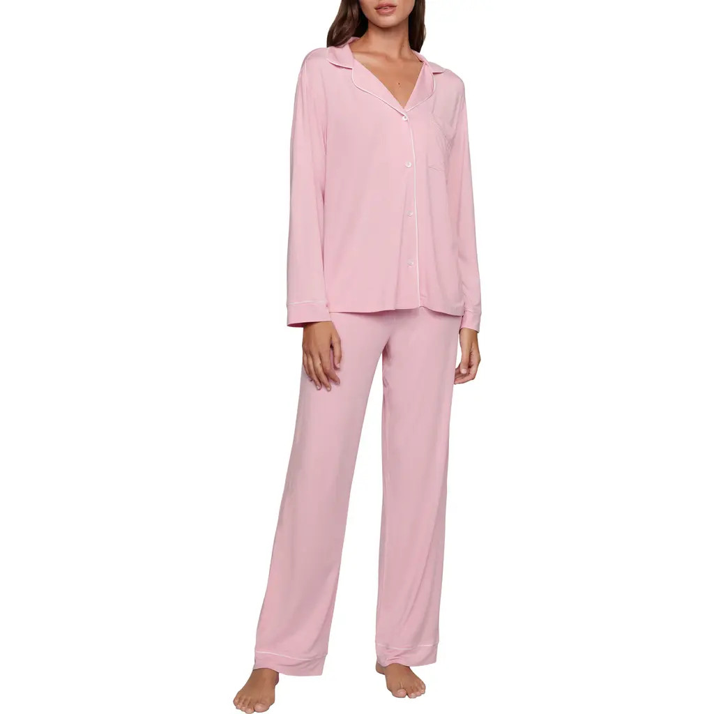 Eberjey Gisele Long Pajamas in Pink Nectar/ivory at Nordstrom, Size Large | Nordstrom