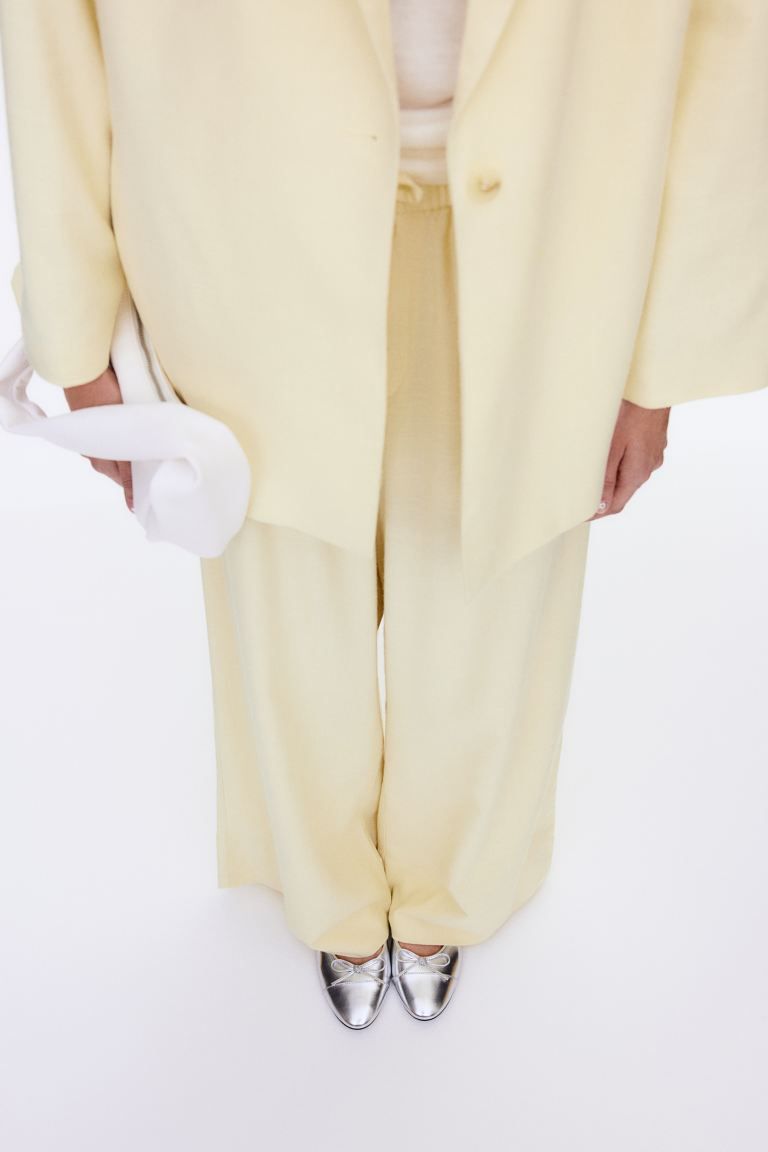 Wide pull-on trousers - Light yellow - Ladies | H&M GB | H&M (UK, MY, IN, SG, PH, TW, HK)