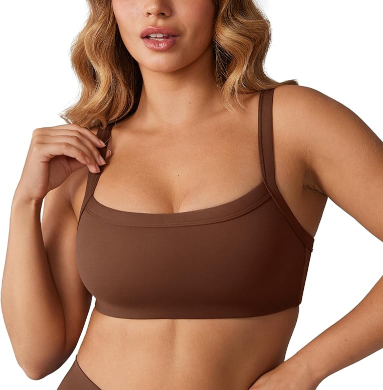 Hugcurve Adjustable Sports Bra Square Neck Wireless Padded Yoga Workout Tops | Amazon (US)