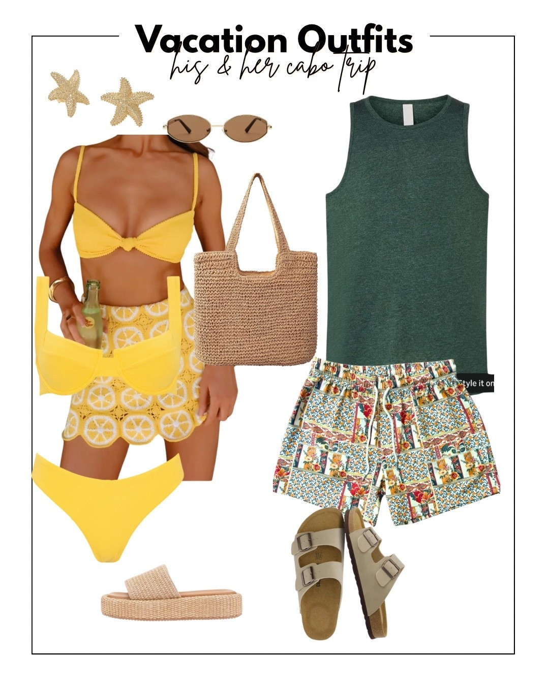 Vacation ‘his & her’ outfits & swim looks. Kyles swim trunks are from CayeCollection.com and my skirt is from Show Me Your Mumu but sold out so tried to find other links 💛 

Bought the yellow swim trunks from Shein and actually love them too!

#LTKSwim #LTKTravel #LTKMens