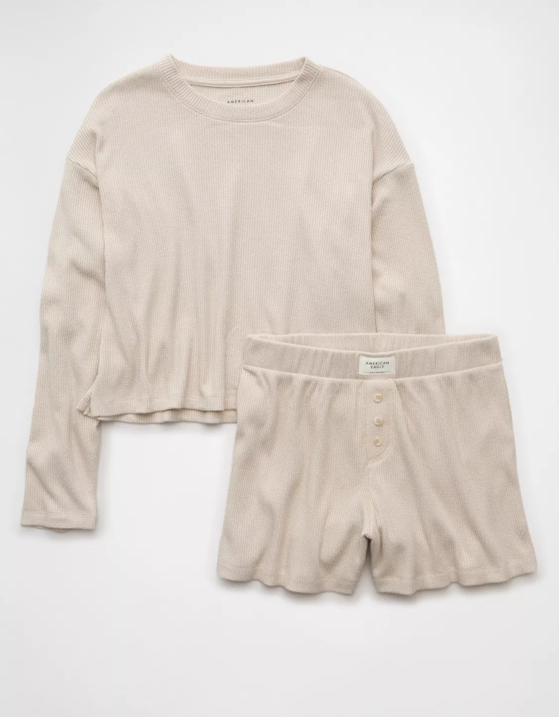 AE Luxe Plush Waffle Tee + Short Lounge Set | American Eagle Outfitters (US & CA)