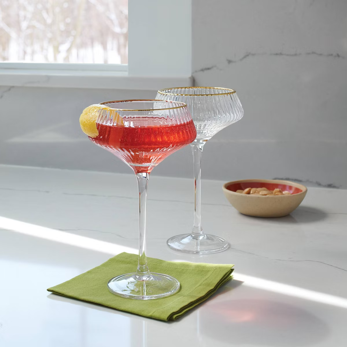 6.4oz 4pk Coupe Ribbed Wine Glass Set Gold - Threshold™ | Target