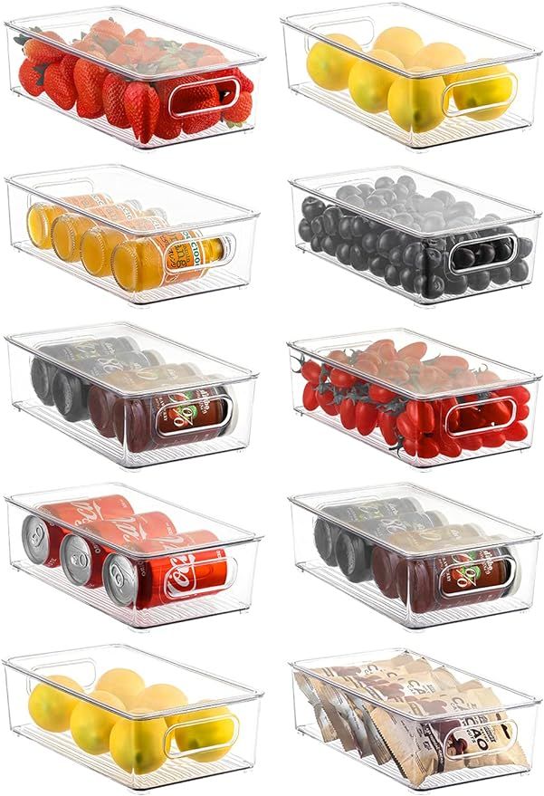 Refrigerator Organizer Bins with Lids, ESARORA 10 PACK Small Stackable Clear Fridge Bins with Han... | Amazon (US)