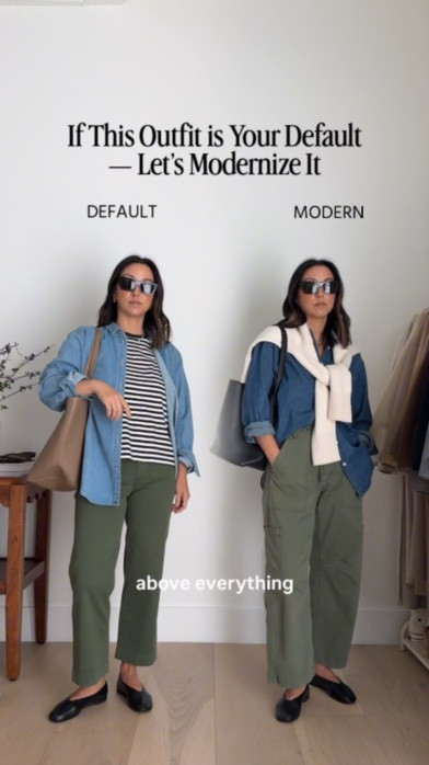 How to modernize a denim shirt and green pants. 

AYR denim shirt xs
Pistola cargos petite 25
Reformation flats 5
Quince bucket bag small
Everlane cotton sweater xs
YSL sunglasses 
Electric Picks earrings 
Dorsey James necklace 15”

#LTKPetite #LTKmomlife #LTKOver40