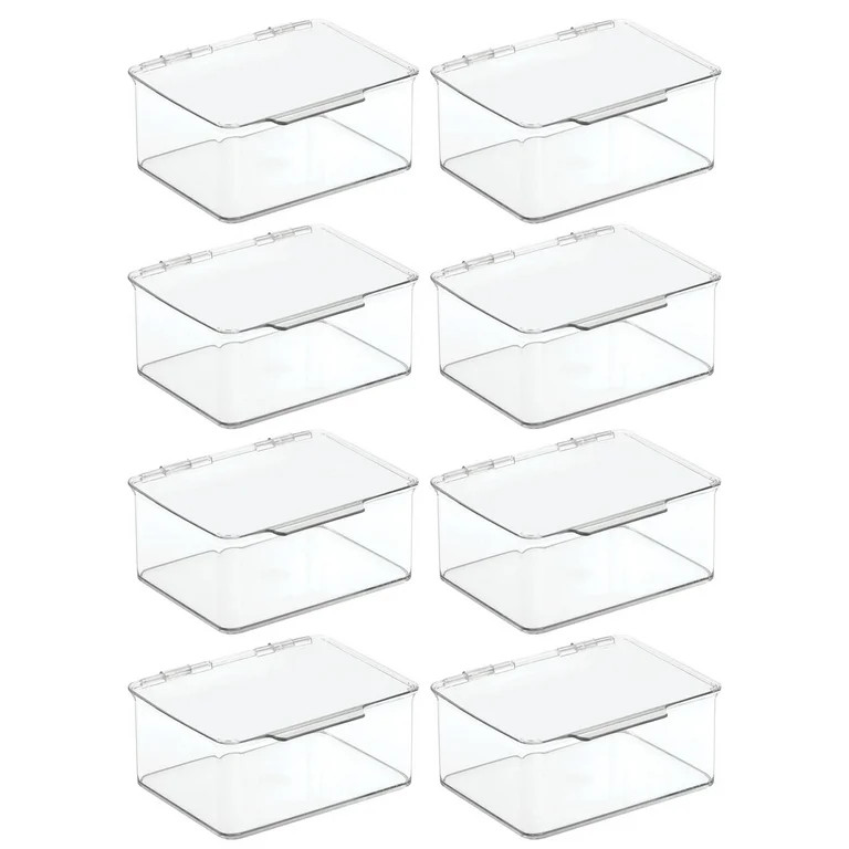 mDesign Plastic Stackable Compact Rectangular Storage Bin, Drawer or Cabinet Organizer with Lid, ... | Walmart (US)