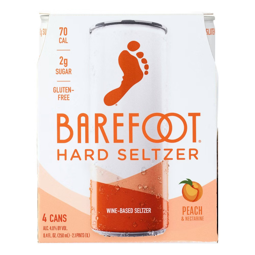 Barefoot Peach Wine-Based Hard Seltzer - 4pk/250ml Cans | Target