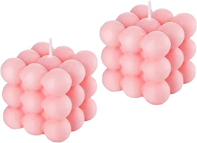 Valentines Day Bubble Candle Rose Scented Pink Cube Bubble Candles, Soy Wax Bubble Shaped Small C... | Amazon (US)