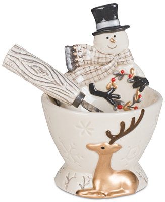 Fitz and Floyd Wintry Woods Snowman Footed Bowl & Spreader & Reviews - Shop All Holiday - Home - ... | Macys (US)