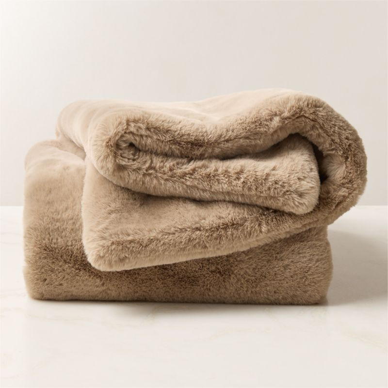 Astor Light Brown Faux Fur Throw Blanket 50"x70" | CB2 | CB2