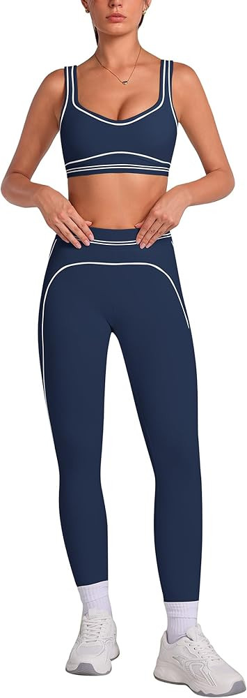 ABOCIW Women 2 Piece Workout Sets Color Block Sports Bra High Waist Tummy Control Leggings Gym Yo... | Amazon (US)