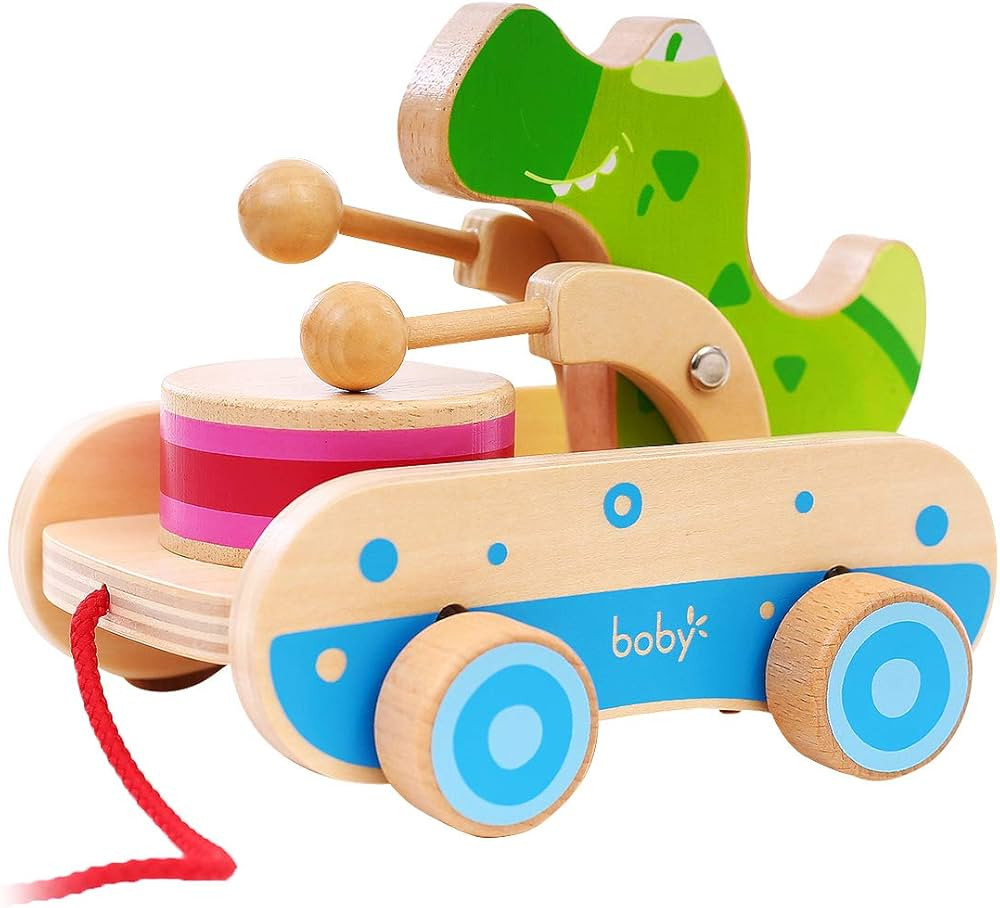 Baby Gift Wooden Toddler Pull Toy, Crocodile Drum Tapping Children's Toy, Baby dragging and Learn... | Amazon (US)
