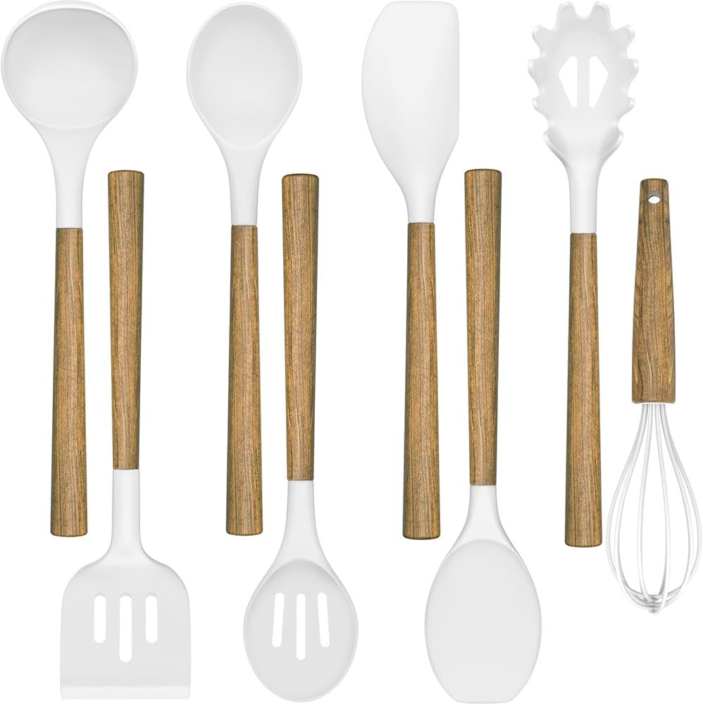 Non-Stick Silicone Kitchen Utensils Set with Natural Acacia Hard Wood Handle, Umite Chef 8 Pieces... | Amazon (US)