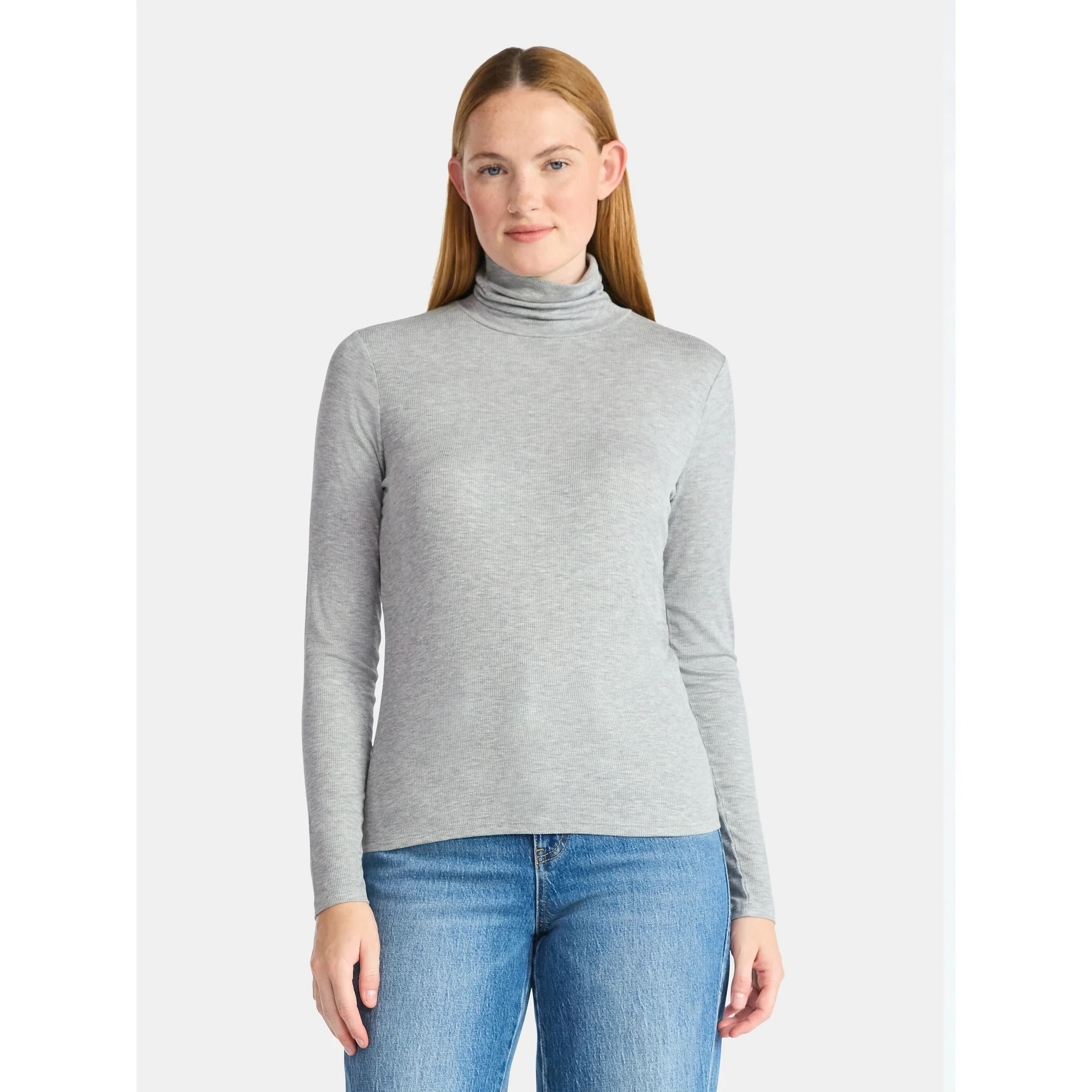 Time and Tru Women's Ribbed Turtleneck with Long Sleeves, Sizes XS-XXXL | Walmart (US)