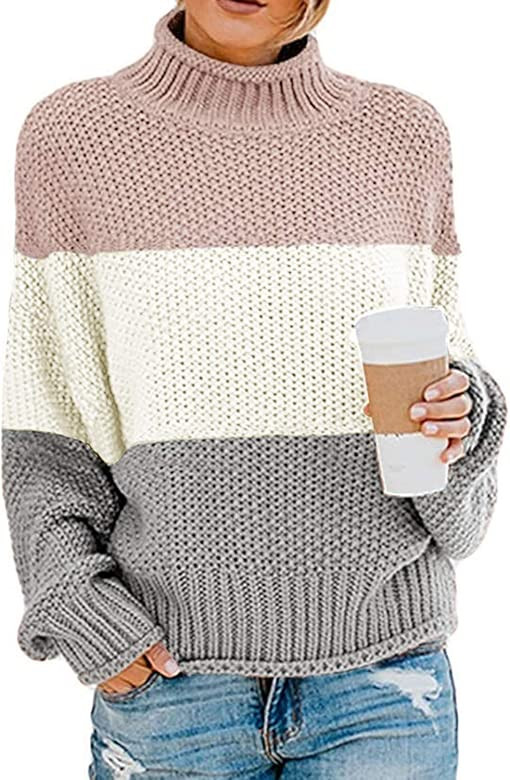Womens Chunky Turtleneck Sweaters Batwing Sleeve Oversized Knitted Pullover Jumper | Amazon (US)