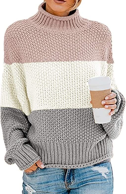 Womens Chunky Turtleneck Sweaters Batwing Sleeve Oversized Knitted Pullover Jumper | Amazon (US)