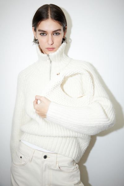 Rib-knit Half-zip Sweater - Cream - Ladies | H&M US | H&M (US)