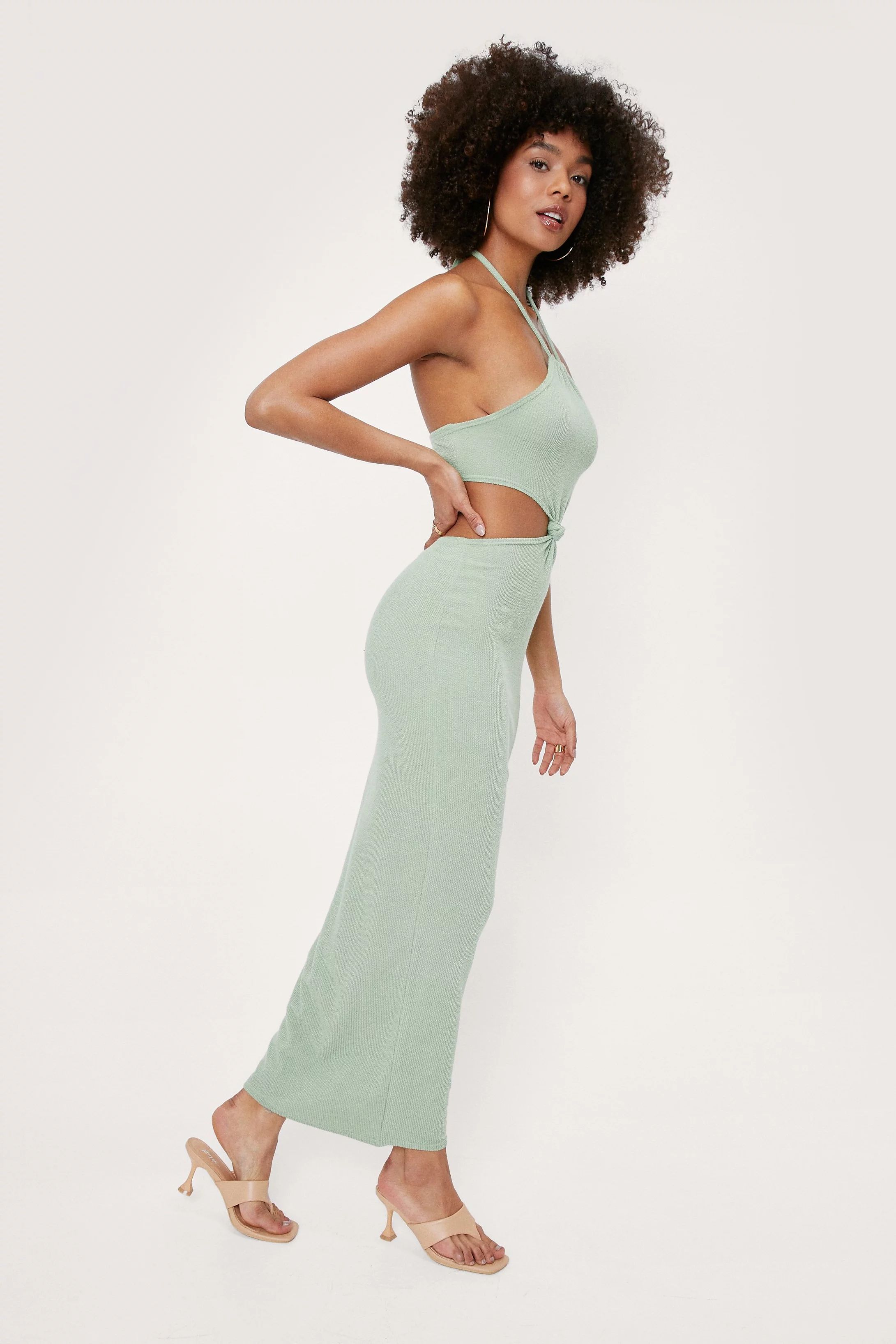 Ribbed Cut Out Halter Maxi Dress | Nasty Gal (US)