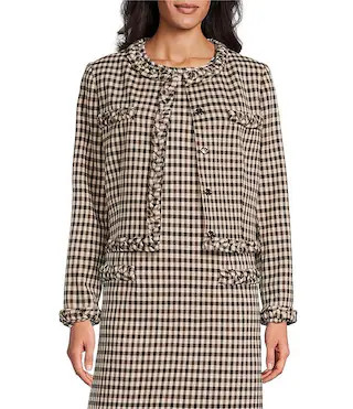 Marcia Coordinating Novelty Plaid Crew Neck Jacket | Dillard's