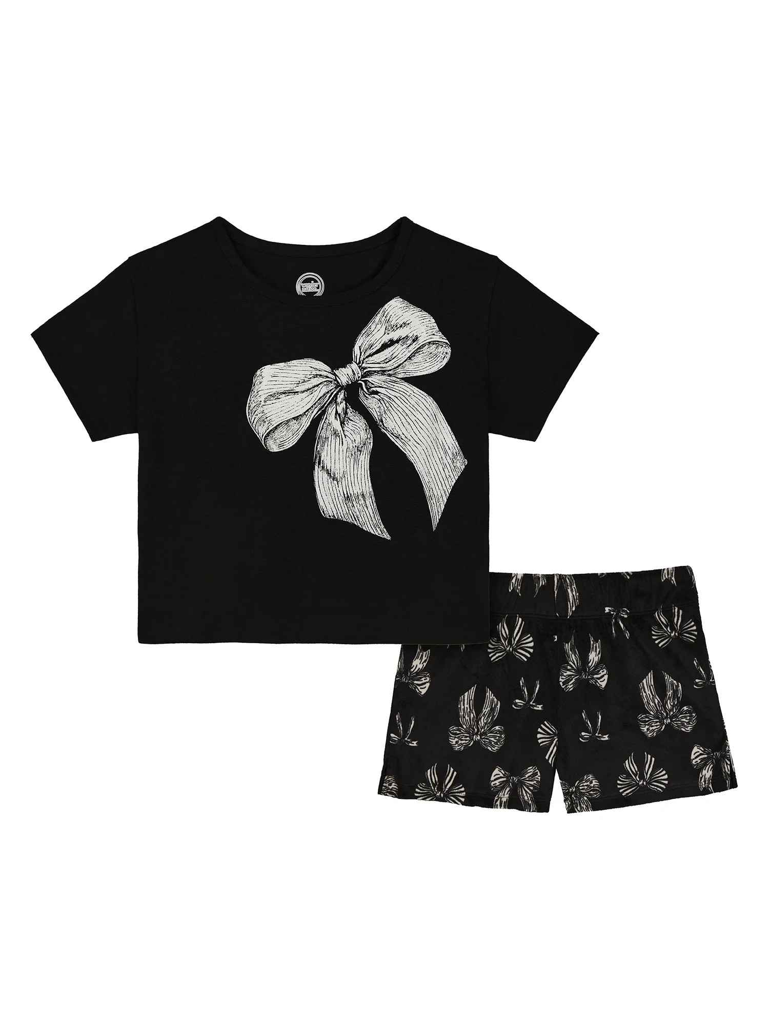 Wonder Nation Girls Short Sleeve Top and Shorts Pajama Set, 2-Piece, Sizes 4-18 & Plus | Walmart (US)