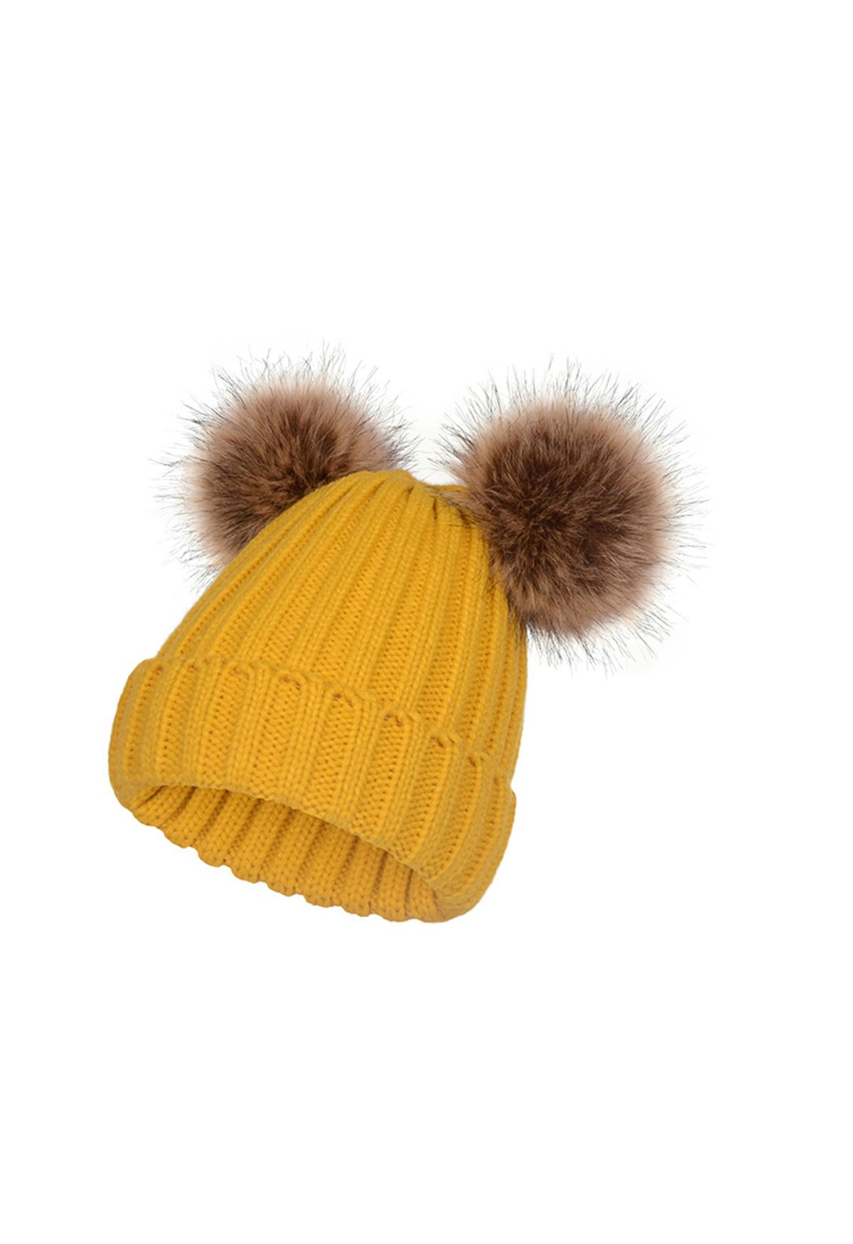 Fuzzy Pom-Pom Knit Beanie Hat in Mustard | Chicwish