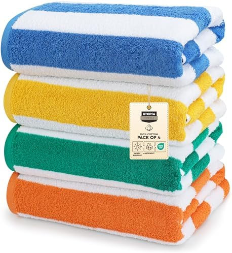 Utopia Towels 4 Pack Cabana Stripe Beach Towel, 30 by 60 Inches, Oversized 100% Ringspun Cotton P... | Amazon (US)