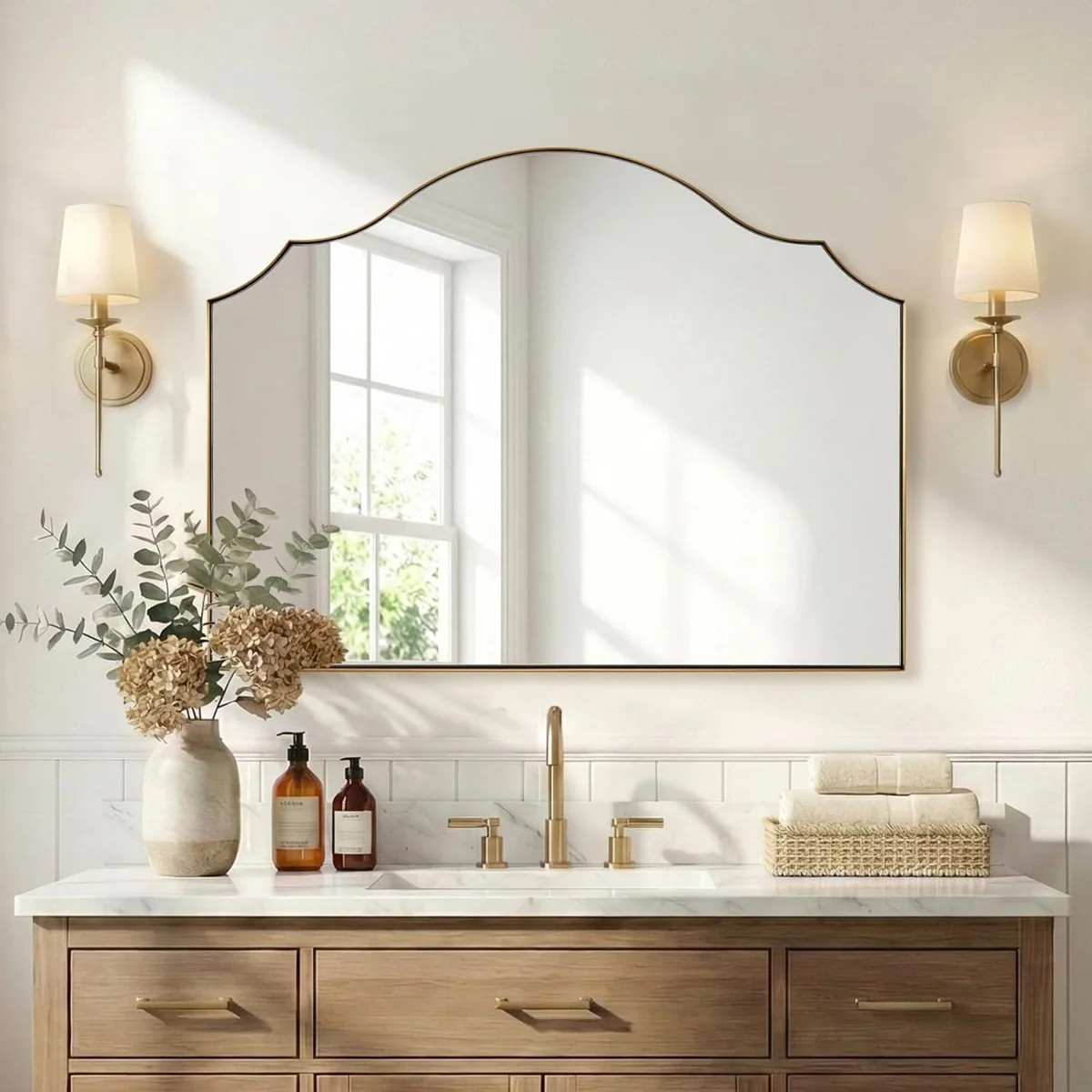 Scalloped Arch Bathroom Vanity Mirror with Curved Top | Stainless Steel Frame | Wayfair North America