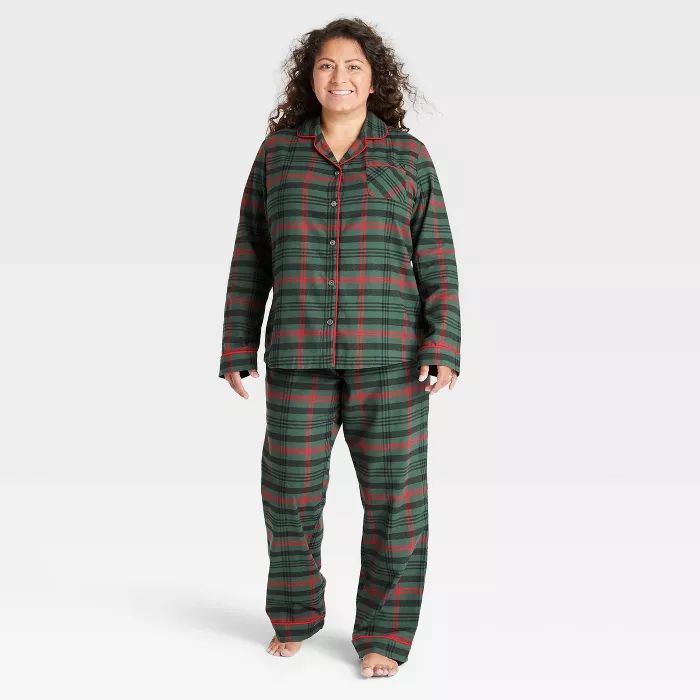 Women's Tartan Plaid 2pc Pajama Set Dark Green/Red - Hearth & Hand™ with Magnolia | Target