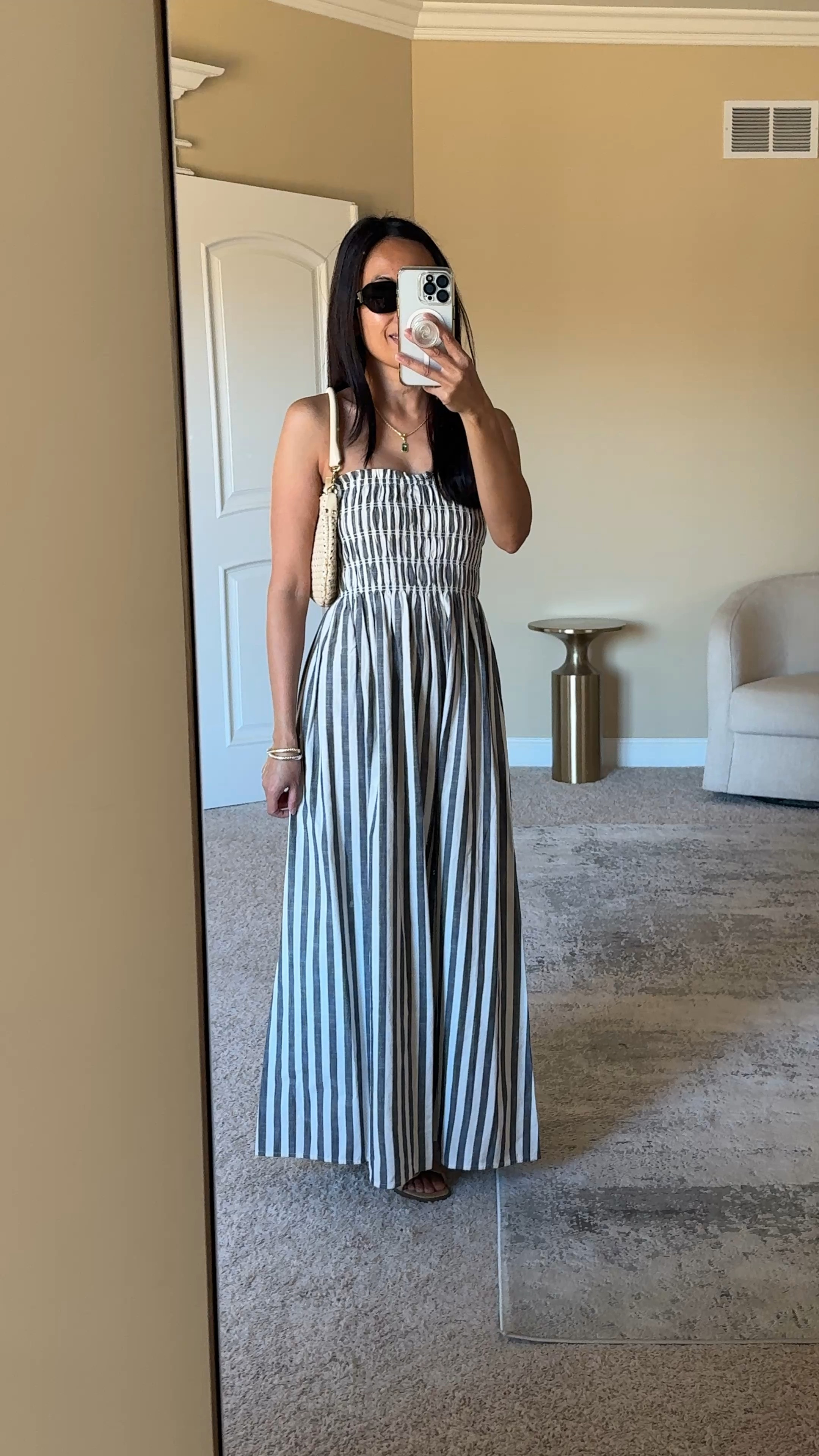 Vacation dresses at Target. 
Designs look like something you would see at Madewell. 
-Strapless maxi dress is a pretty effortless  chic style. True to size. Long for me with flat sandals at about 5’4. $30. 
-Shorter dress has a nice print. Comes in multiple colors. True to size, but ran big for me on top. $25. 
-Spring and Summer woven bag has a shoulder and a crossbody strap. 
-Look for less sunglasses around $15. 
-Woven look slide sandals. True to size. $20. 
-Charm necklace with a palm tree charm. 
-Mixed metals stretch bracelets. 


#LTKOver40 #LTKFindsUnder50 #LTKTravel