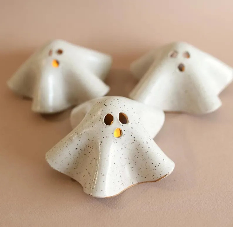 Handmade Ceramic Ghost Luminaries Pottery Halloween Decor Pottery Ghost Ceramic Handmade Ghost Fa... | Etsy (US)