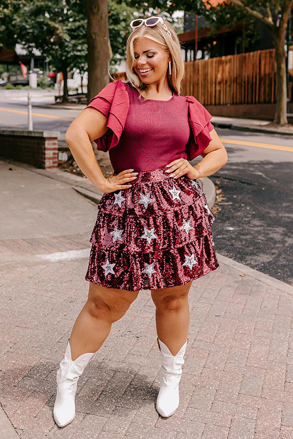 Pre-game Party Sequin Skirt in Maroon Curves | Impressions Online Boutique