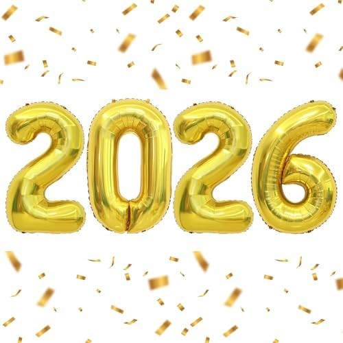 2026 Gold Balloons, Number Balloon 40 Inch, New Years Balloons 2026 Balloon for New Years Eve Gra... | Amazon (US)