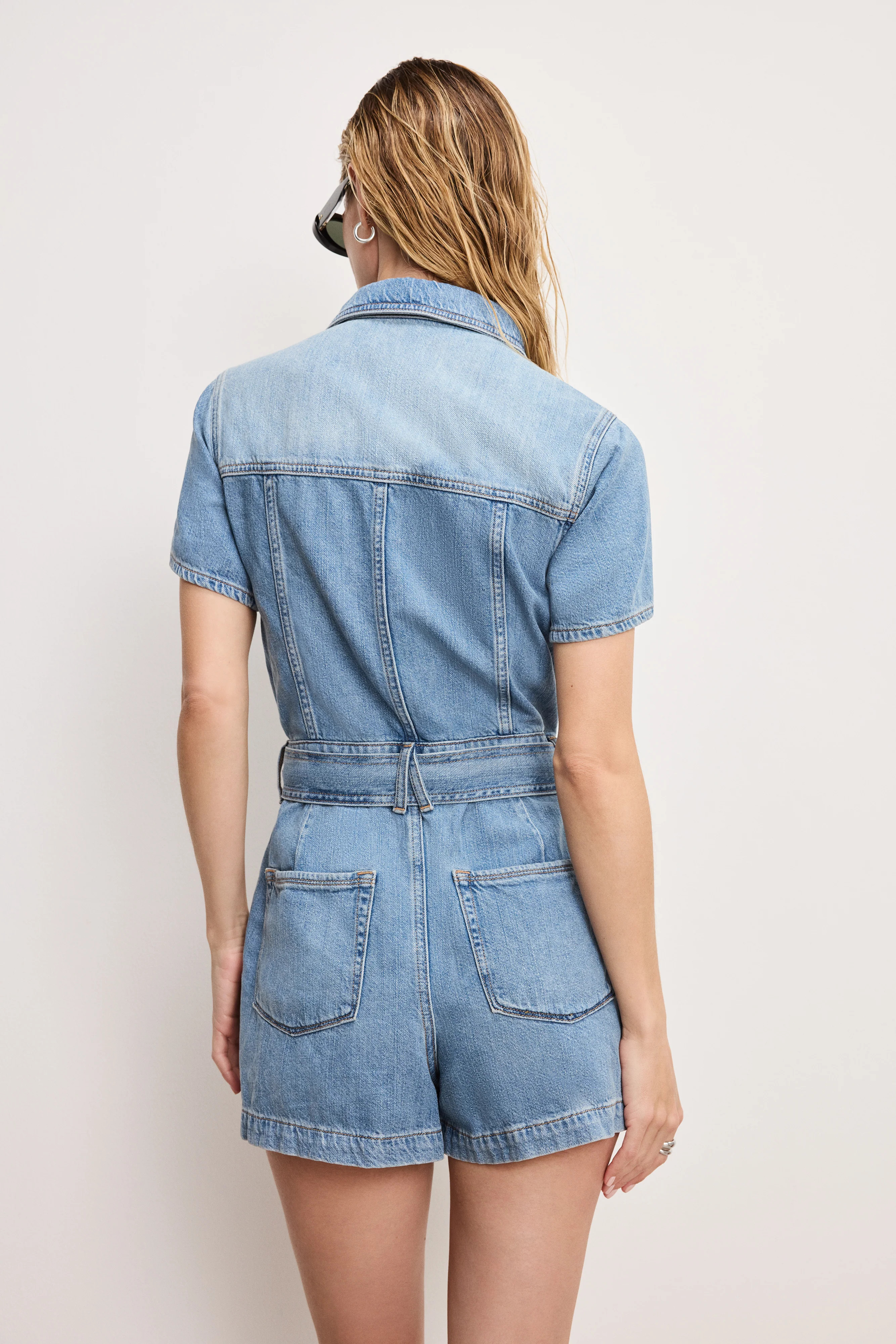 FIT FOR SUCCESS LITE LINEN DENIM SHORTS JUMPSUIT | INDIGO786 - GOOD AMERICAN | Good American