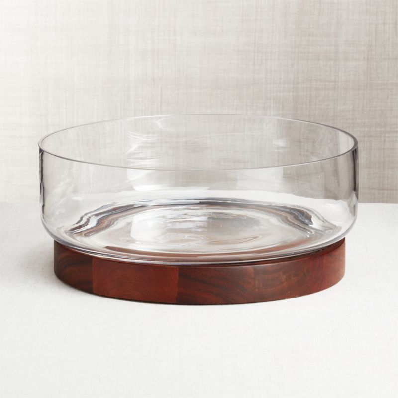 Prospect Wood Base Glass Serving Bowl + Reviews | Crate and Barrel | Crate & Barrel