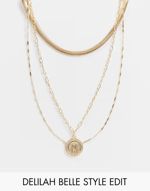 ASOS DESIGN multirow necklace with coin pendant in gold tone | ASOS US