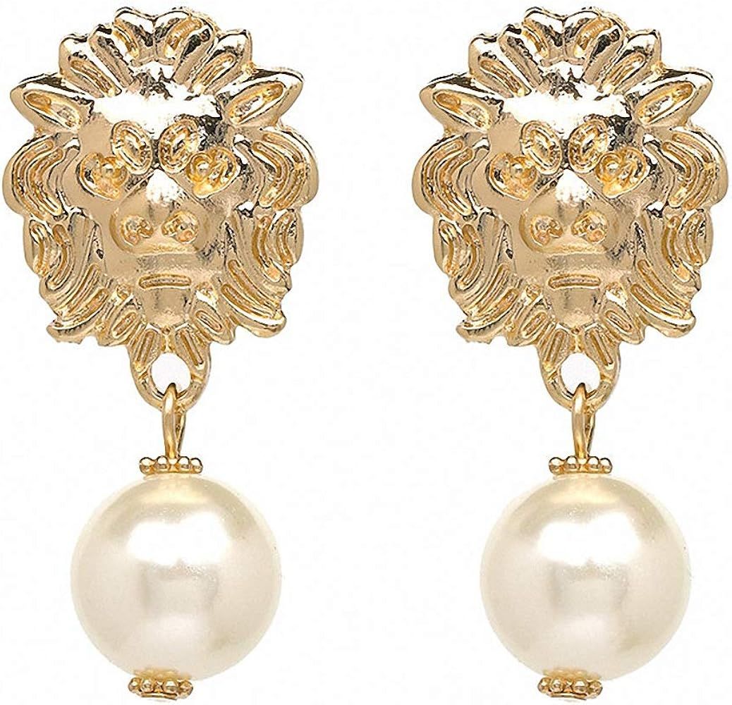 Women Statement Earrings Women Gold Lion Head Drop Earrings Wedding Earrings | Amazon (US)