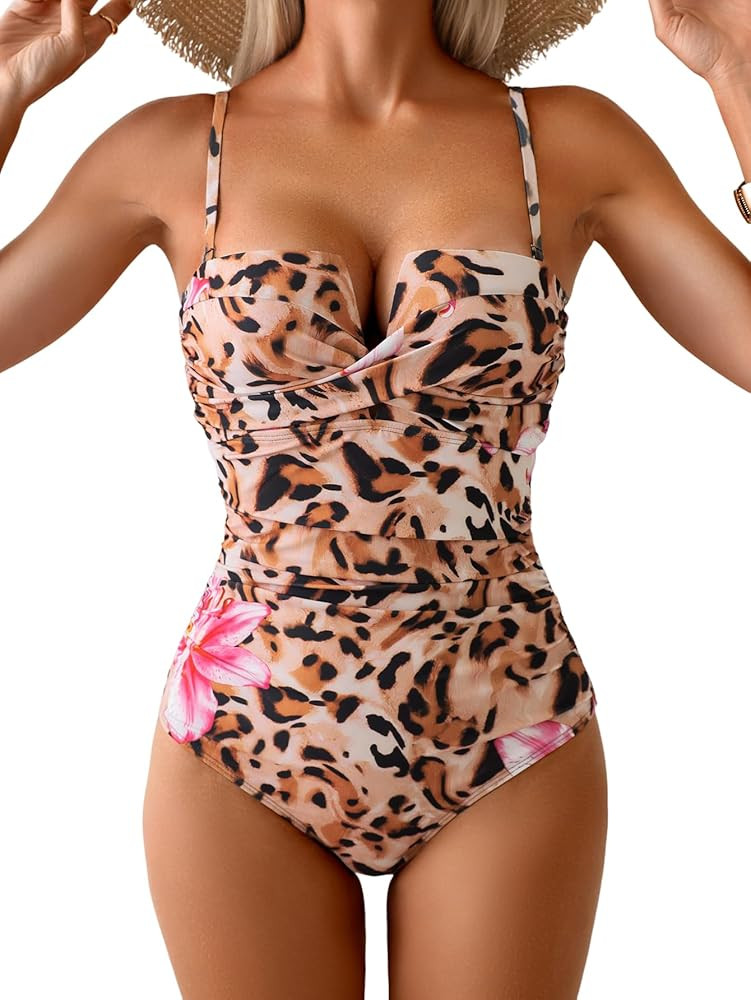 Eomenie Women's Push Up Wrap Front Swimsuit One Piece Tummy Control Bathing Suits Bandeau Support... | Amazon (US)