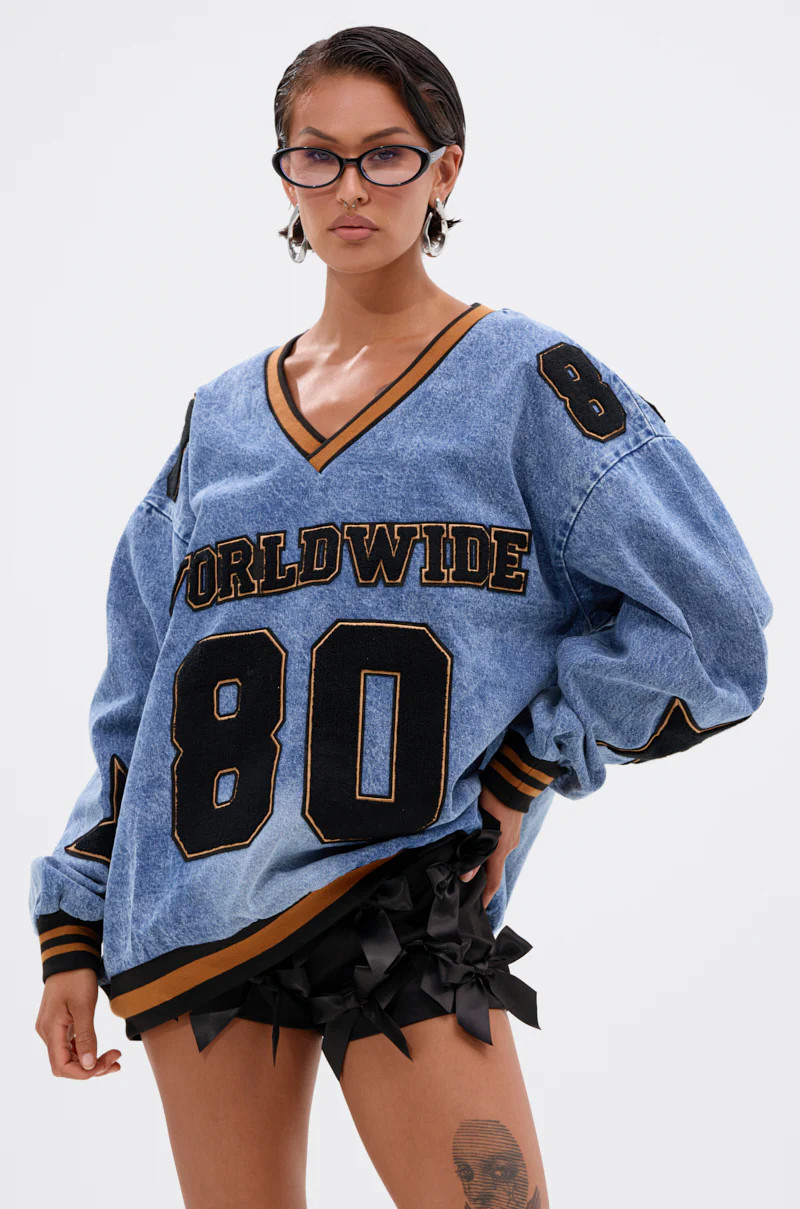 ALL AROUND THE WORLD DENIM SWEATSHIRT | AKIRA