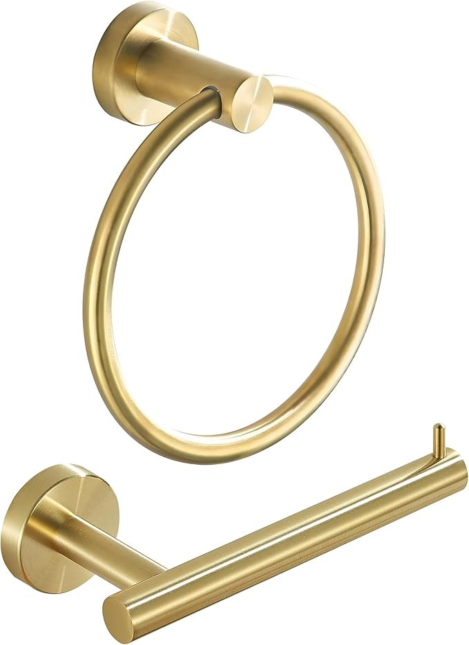 WINCASE Gold Toilet Paper Holder Towel Ring, Brushed Gold Bathroom Hardware Set, Hand Towel Holde... | Amazon (US)