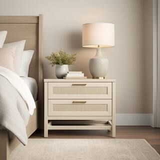 Ameriwood Home Leeland 2-Drawer Ivory Oak Nightstand 24.02 in. H x 29.69 in. W x 15.67 in. D HD76... | The Home Depot