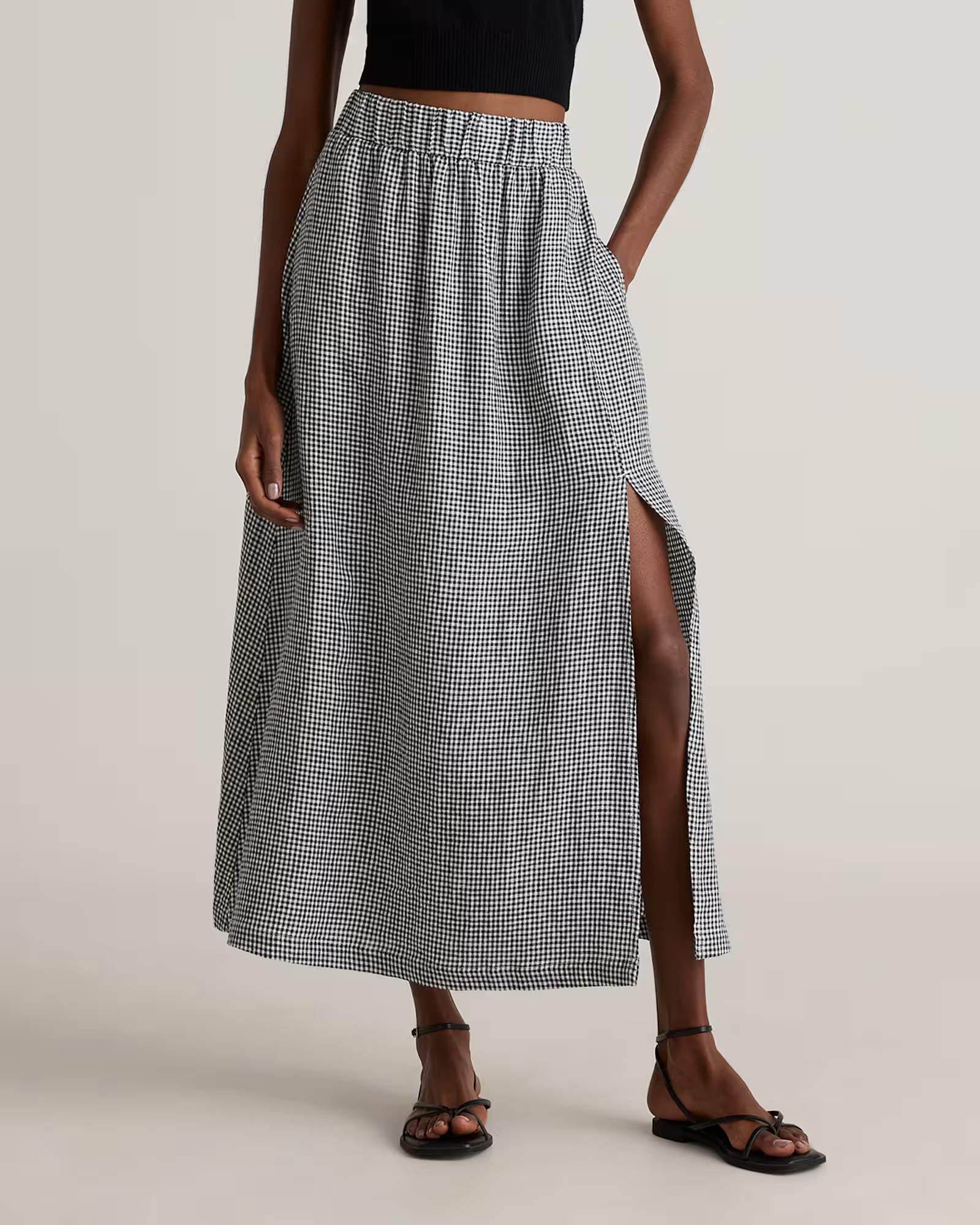100% European Linen Maxi Skirt in Classic Mini Gingham | Quince