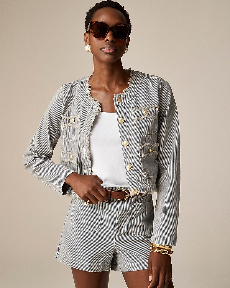 Frayed denim lady jacket in stripe | J. Crew US